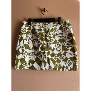 Loveriche L Green White Floral Mini Skirt Mod Retro Daisy 100% Rayon 60s 70s